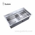 Workstation countertop handmade double bowl sus kitchen sink